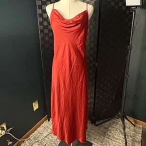 Nicole Miller NY Rust Satin Cowl Neck Slip Dress Midi Evening Party Size Medium